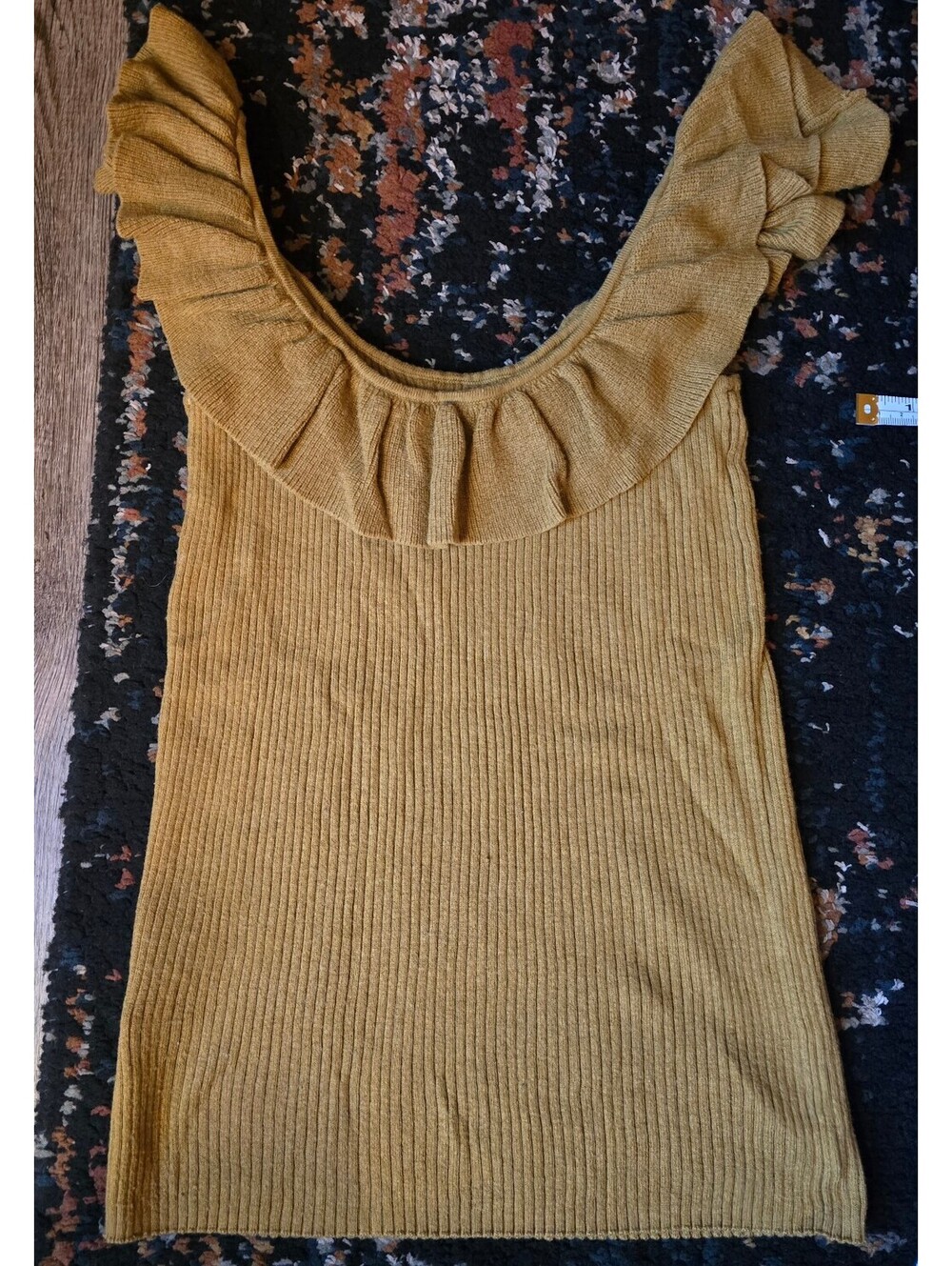 Madewell Merino Wool Blend Ruffle V-Neck Knit Cami Top Mustard Gold